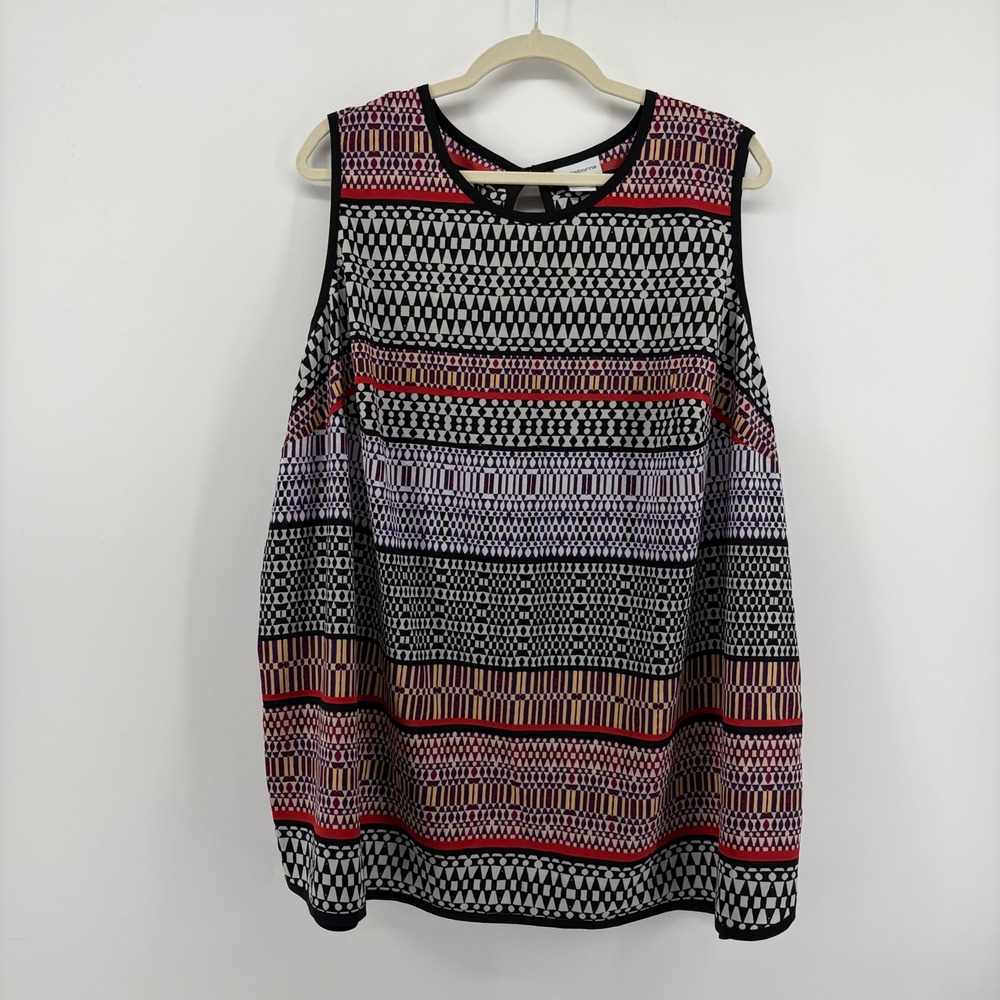 Liz Claiborne Blouse Multicolor Womens‎ 3X Geometric Sleeveless Keyhole Back Top